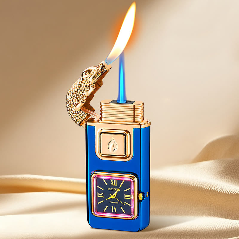 Briquet gonflable à butane LED en forme de tête de crocodile avec horloge - Bleu - image 9