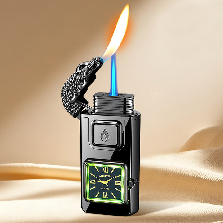 Briquet gonflable à butane LED en forme de tête de crocodile avec horloge - Noir - image 7