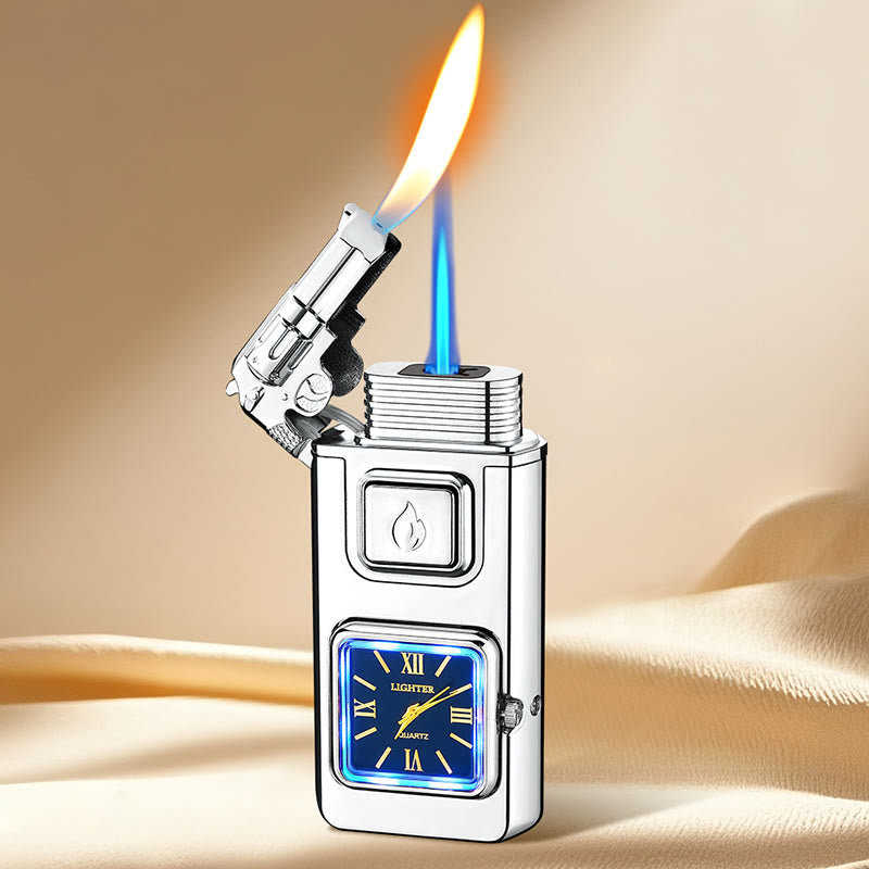 Briquet gonflable à butane LED en forme de pistolet avec horloge - Argent - image 10