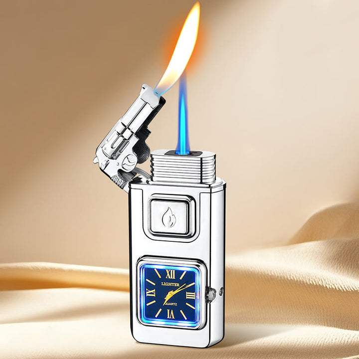 Briquet gonflable à butane LED en forme de pistolet avec horloge - Argent - image 10