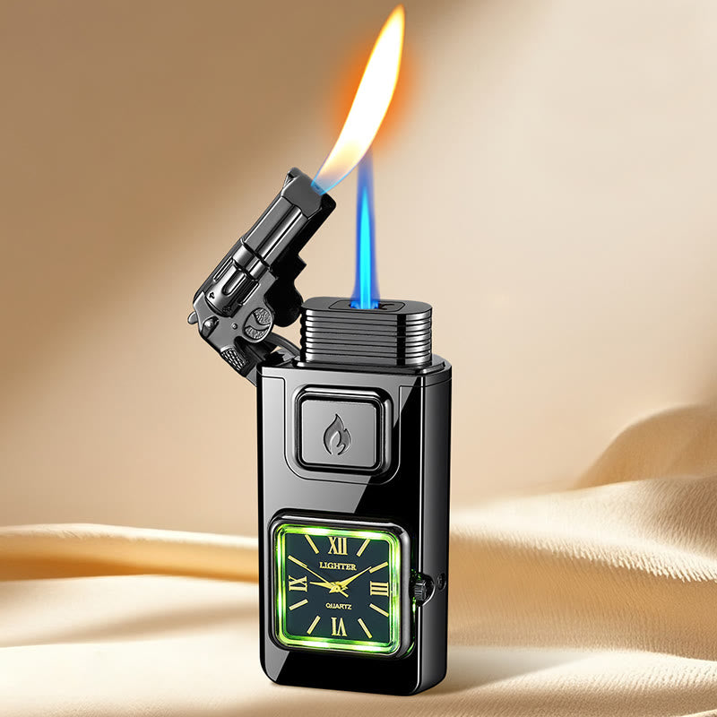 Briquet gonflable à butane LED en forme de pistolet avec horloge - Noir - image 7