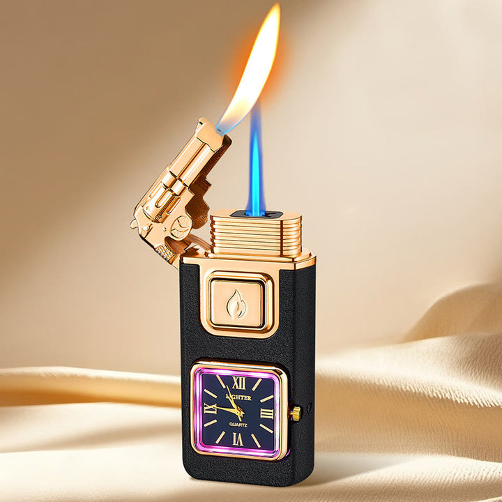 Briquet gonflable à butane LED en forme de pistolet avec horloge - Noir mat - image 0