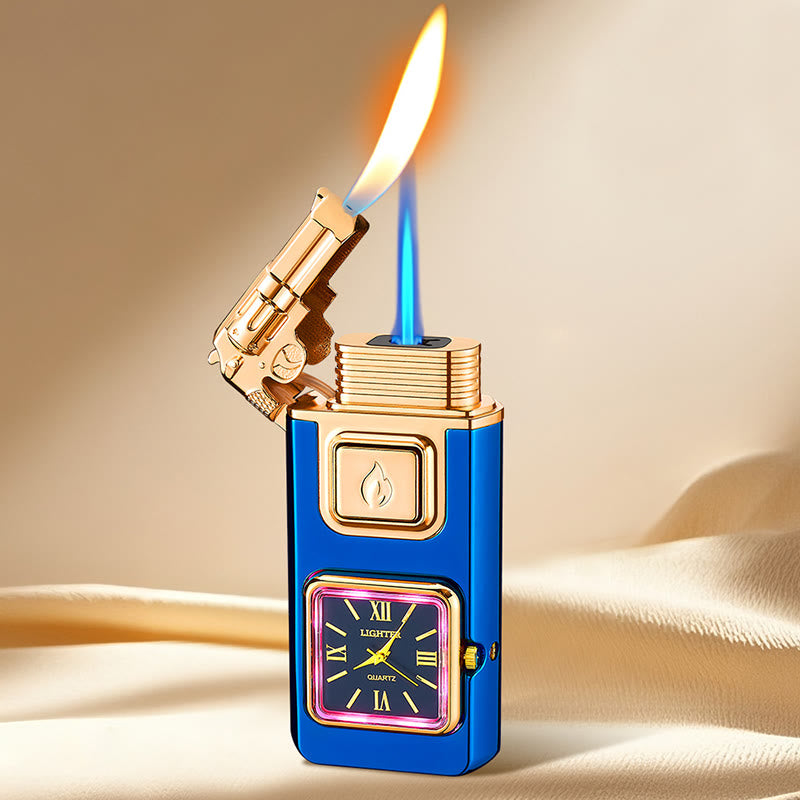 Briquet gonflable à butane LED en forme de pistolet avec horloge - Bleu - image 9