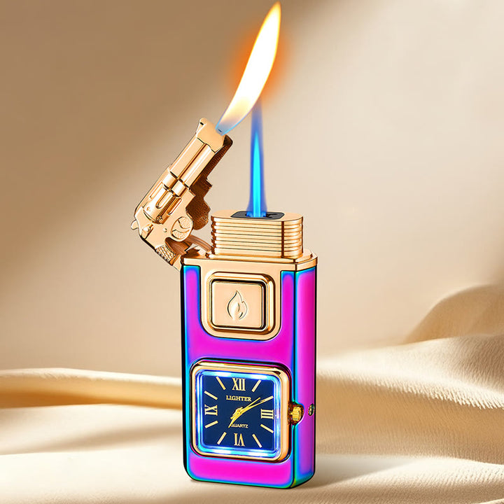 Briquet gonflable à butane LED en forme de pistolet avec horloge - Coloré - image 6
