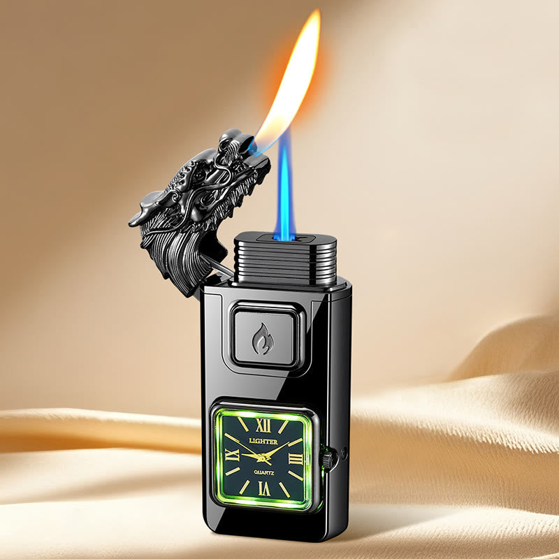 Briquet gonflable à butane LED en forme de tête de dragon avec horloge - Noir mat - image 7