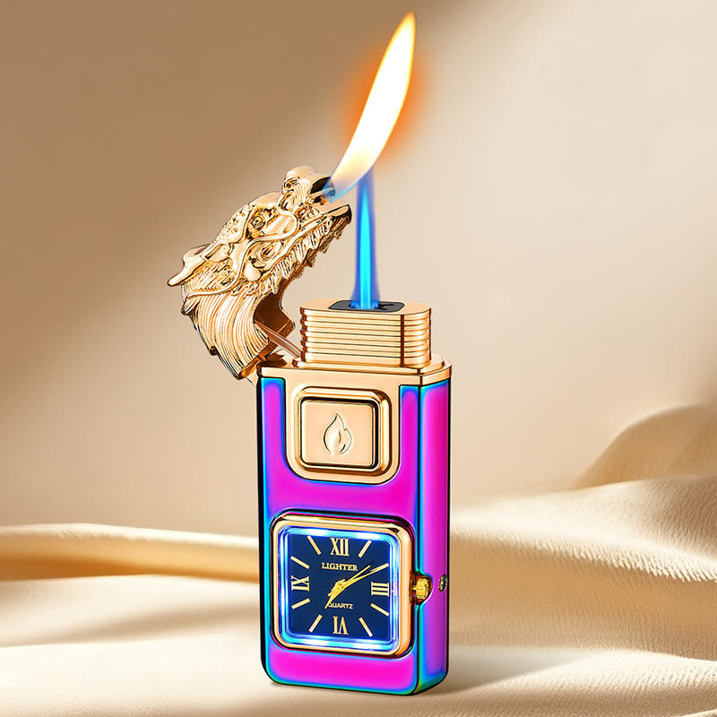 Briquet gonflable à butane LED en forme de tête de dragon avec horloge - Coloré - image 6