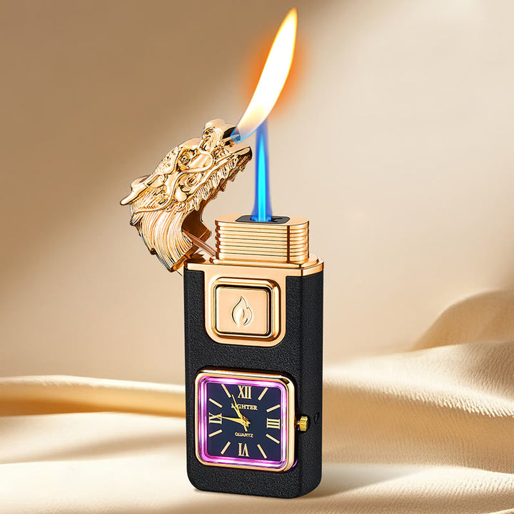 Briquet gonflable à butane LED en forme de tête de dragon avec horloge - Noir - image 8