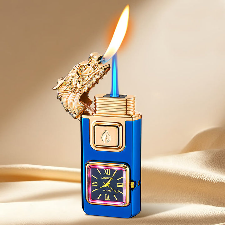 Briquet gonflable à butane LED en forme de tête de dragon avec horloge - Bleu - image 10
