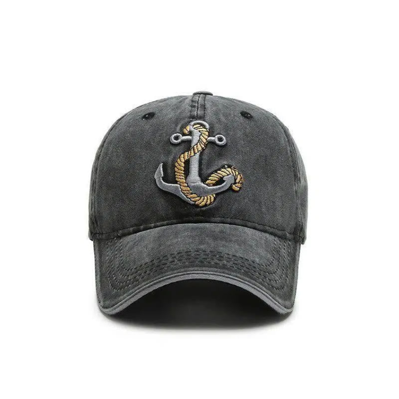 Casquette de baseball vintage style nautique usée avec broderie d'ancre - image 1