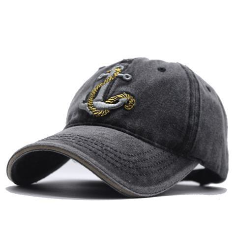 Casquette de baseball vintage style nautique usée avec broderie d'ancre - Noir - Réglable (22''-23 5/8") - image 0
