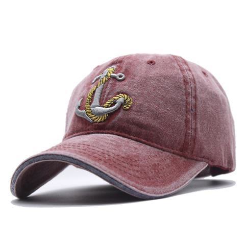 Casquette de baseball vintage style nautique usée avec broderie d'ancre - Rouge - Réglable (22''-23 5/8") - image 7