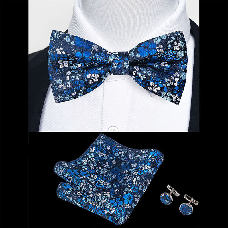 Ensemble 3 pièces pour homme : nœud papillon en tissu texturé, boutons de manchette et pochette - image 87