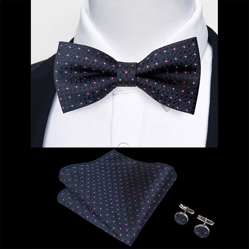 Ensemble 3 pièces pour homme : nœud papillon en tissu texturé, boutons de manchette et pochette - image 19