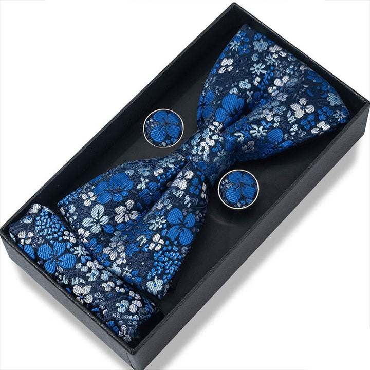 Ensemble 3 pièces pour homme : nœud papillon en tissu texturé, boutons de manchette et pochette - Style n° 44 - image 86