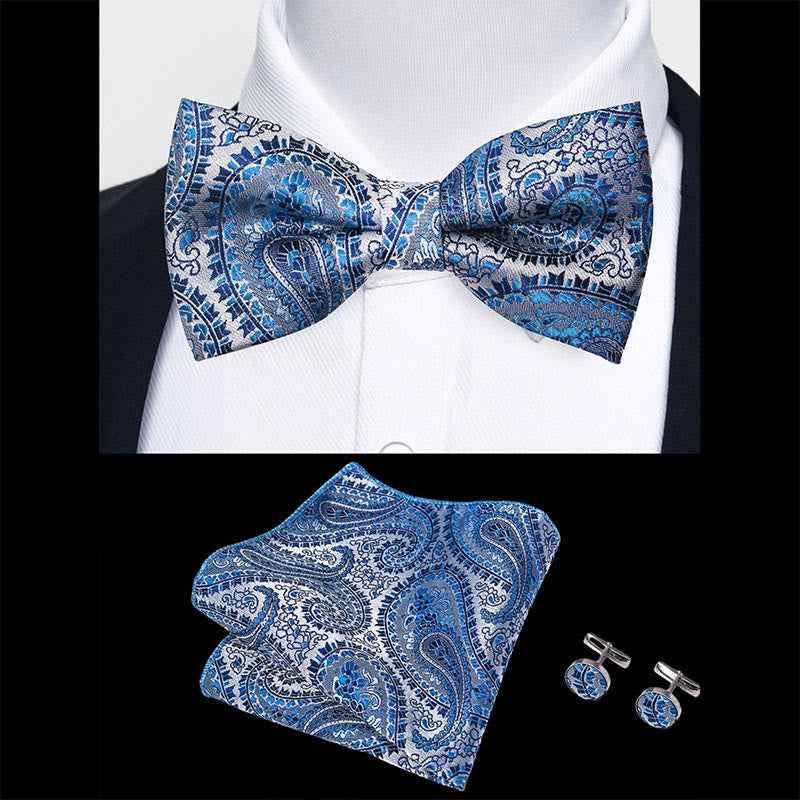 Ensemble 3 pièces pour homme : nœud papillon en tissu texturé, boutons de manchette et pochette - image 85