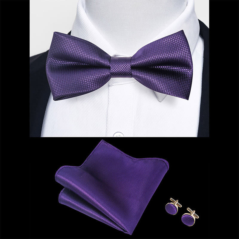 Ensemble 3 pièces pour homme : nœud papillon en tissu texturé, boutons de manchette et pochette - image 95