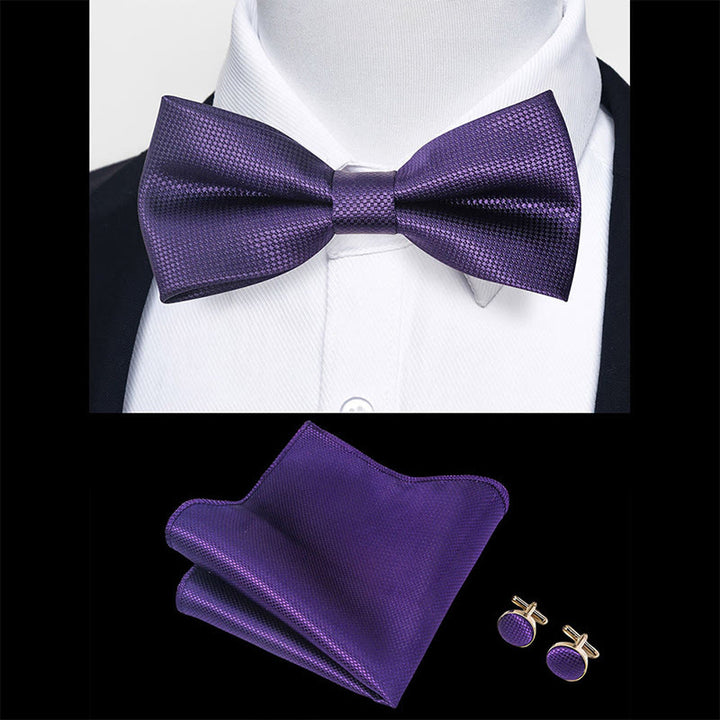 Ensemble 3 pièces pour homme : nœud papillon en tissu texturé, boutons de manchette et pochette - image 95