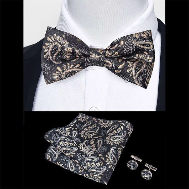 Ensemble 3 pièces pour homme : nœud papillon en tissu texturé, boutons de manchette et pochette - image 77