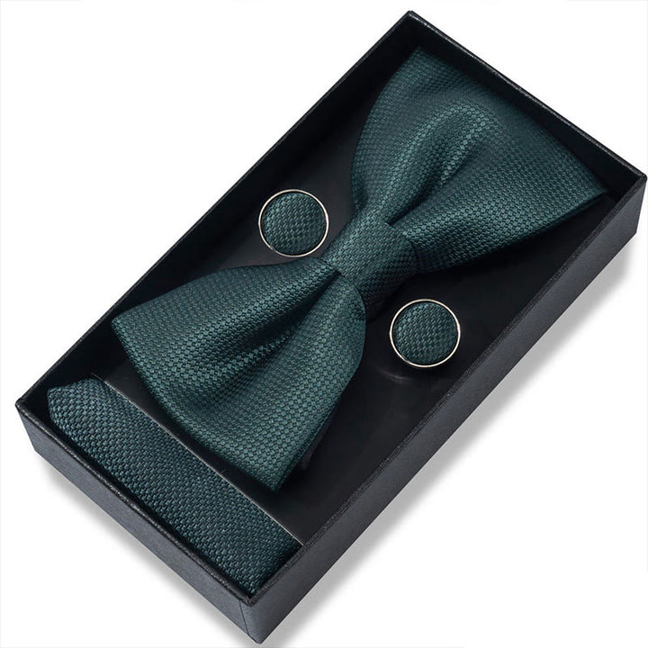 Ensemble 3 pièces pour homme : nœud papillon en tissu texturé, boutons de manchette et pochette - Style n° 13 - image 24