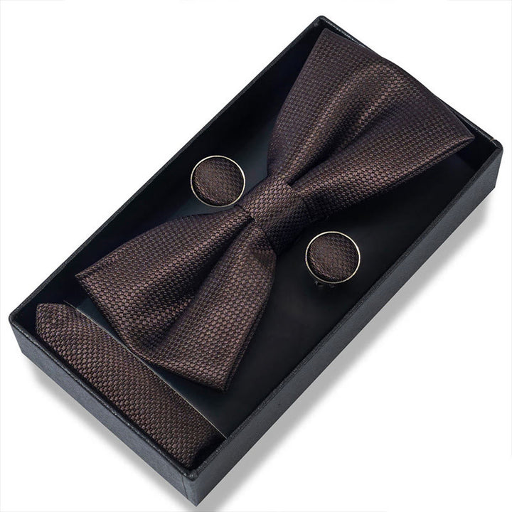 Ensemble 3 pièces pour homme : nœud papillon en tissu texturé, boutons de manchette et pochette - Style n° 29 - image 56