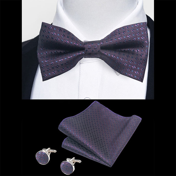 Ensemble 3 pièces pour homme : nœud papillon en tissu texturé, boutons de manchette et pochette - image 105