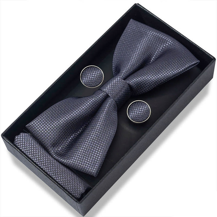 Ensemble 3 pièces pour homme : nœud papillon en tissu texturé, boutons de manchette et pochette - Style n° 37 - image 72