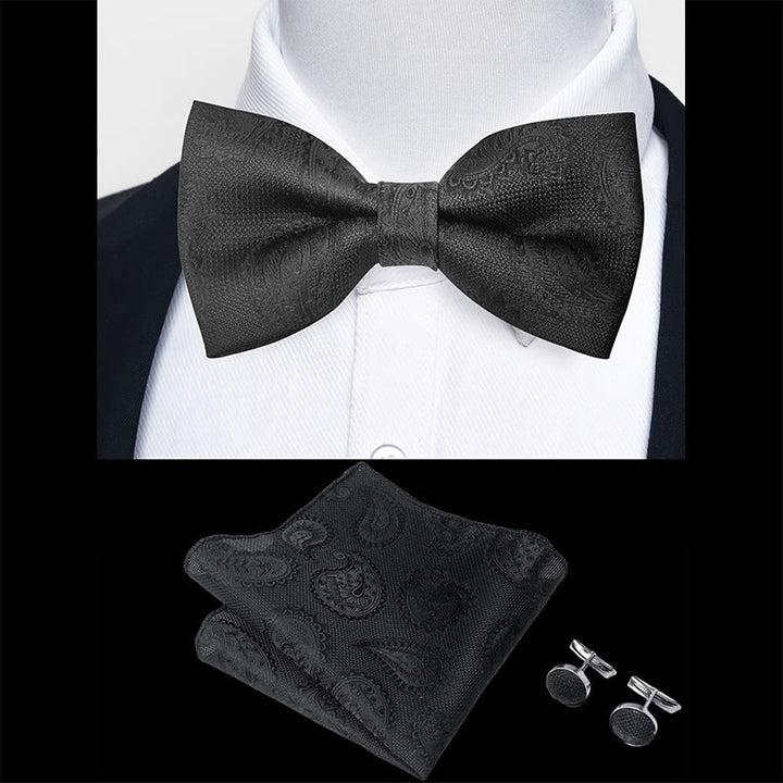 Ensemble 3 pièces pour homme : nœud papillon en tissu texturé, boutons de manchette et pochette - image 3