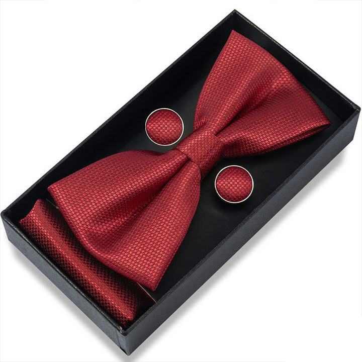 Ensemble 3 pièces pour homme : nœud papillon en tissu texturé, boutons de manchette et pochette - Style n° 18 - image 34