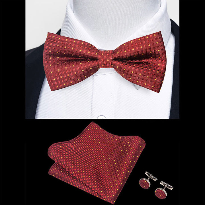 Ensemble 3 pièces pour homme : nœud papillon en tissu texturé, boutons de manchette et pochette - image 31