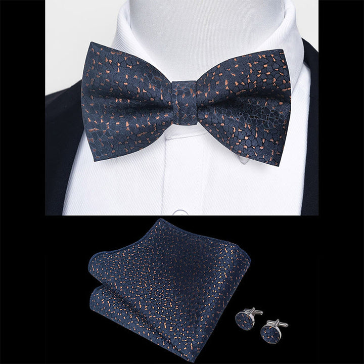Ensemble 3 pièces pour homme : nœud papillon en tissu texturé, boutons de manchette et pochette - image 17