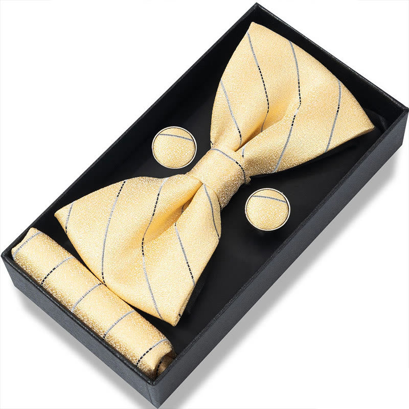 Ensemble 3 pièces pour homme : nœud papillon en tissu texturé, boutons de manchette et pochette - Style n° 24 - image 46