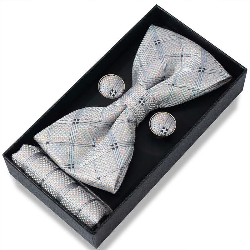 Ensemble 3 pièces pour homme : nœud papillon en tissu texturé, boutons de manchette et pochette - Style n° 34 - image 66
