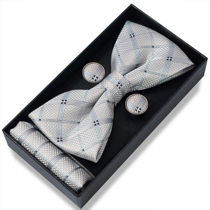 Ensemble 3 pièces pour homme : nœud papillon en tissu texturé, boutons de manchette et pochette - Style n° 34 - image 66