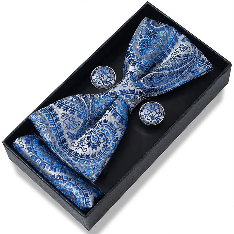 Ensemble 3 pièces pour homme : nœud papillon en tissu texturé, boutons de manchette et pochette - Style n° 43 - image 84
