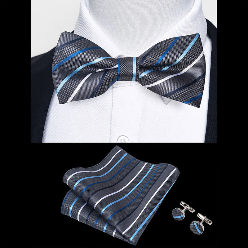 Ensemble 3 pièces pour homme : nœud papillon en tissu texturé, boutons de manchette et pochette - image 75