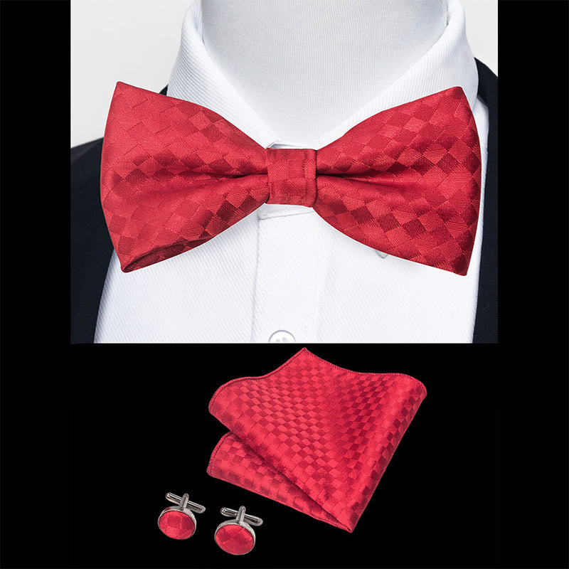 Ensemble 3 pièces pour homme : nœud papillon en tissu texturé, boutons de manchette et pochette - image 33