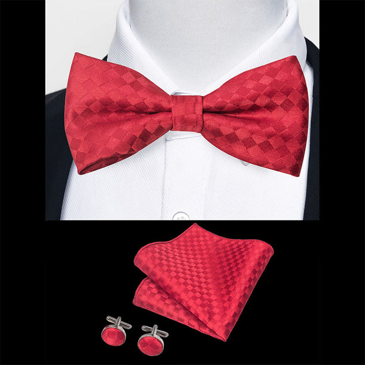 Ensemble 3 pièces pour homme : nœud papillon en tissu texturé, boutons de manchette et pochette - image 33