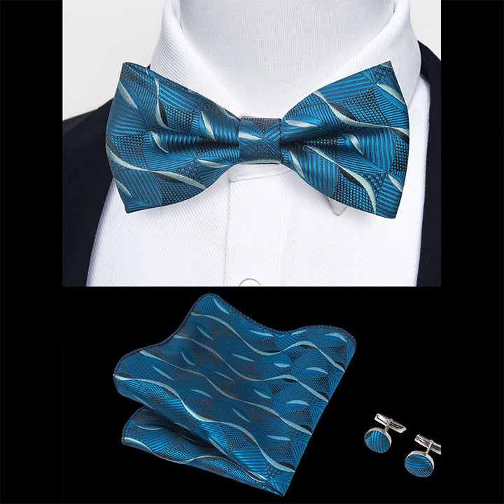 Ensemble 3 pièces pour homme : nœud papillon en tissu texturé, boutons de manchette et pochette - image 91