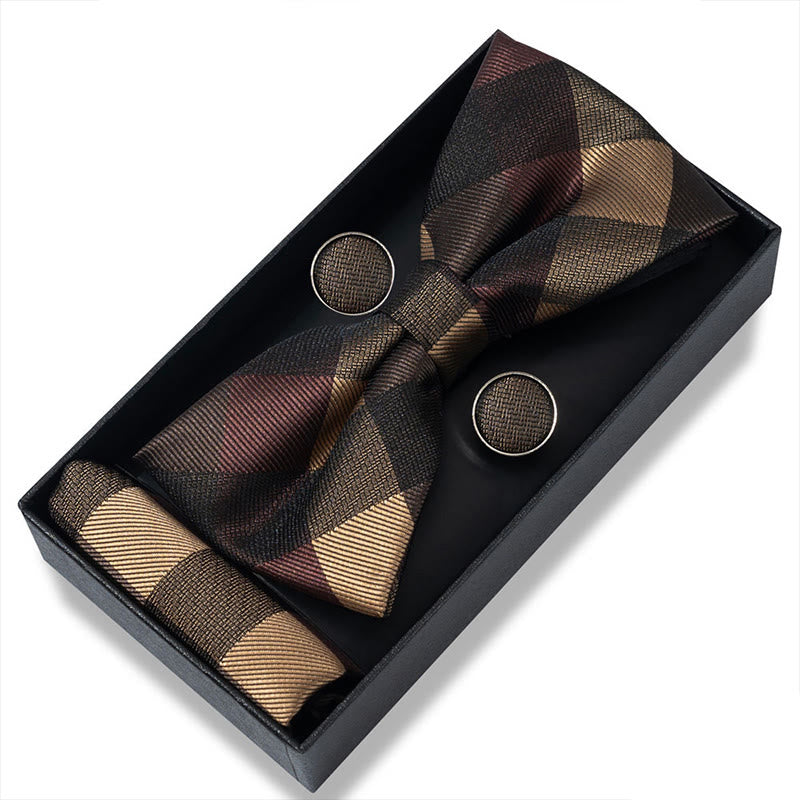 Ensemble 3 pièces pour homme : nœud papillon en tissu texturé, boutons de manchette et pochette - Style n° 28 - image 54