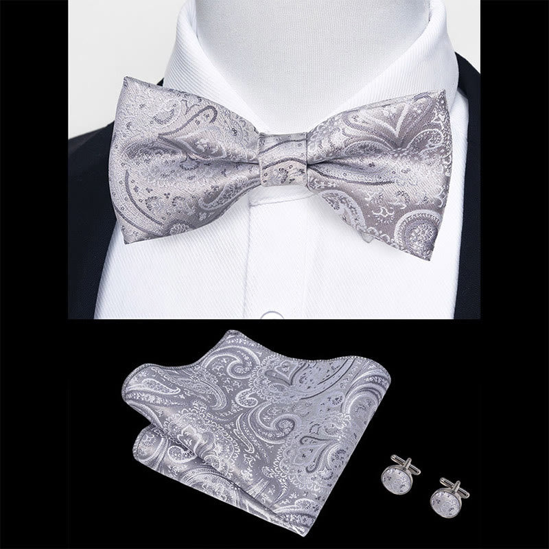 Ensemble 3 pièces pour homme : nœud papillon en tissu texturé, boutons de manchette et pochette - image 69
