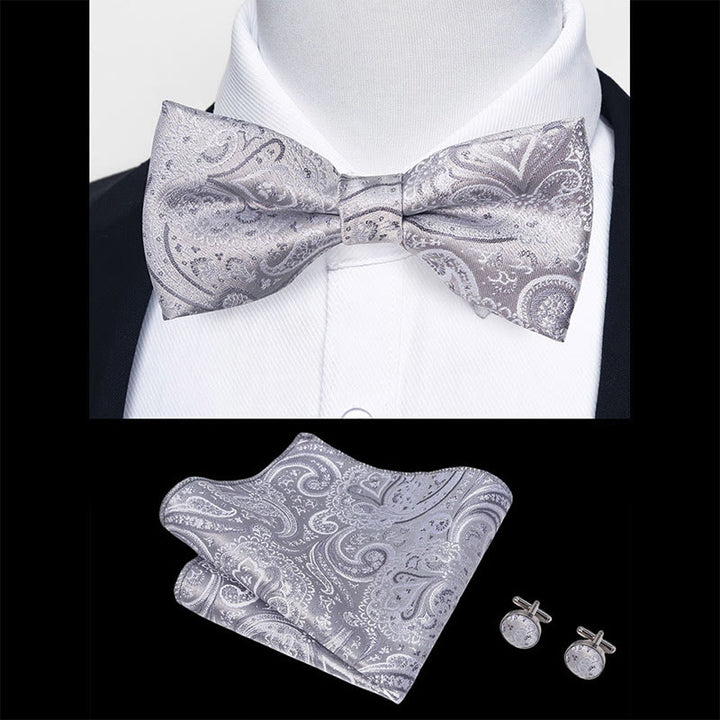 Ensemble 3 pièces pour homme : nœud papillon en tissu texturé, boutons de manchette et pochette - image 69