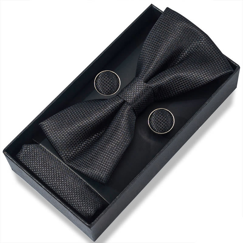 Ensemble 3 pièces pour homme : nœud papillon en tissu texturé, boutons de manchette et pochette - Style n° 3 - image 4
