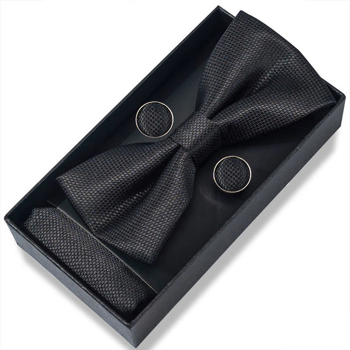 Ensemble 3 pièces pour homme : nœud papillon en tissu texturé, boutons de manchette et pochette - Style n° 3 - image 4
