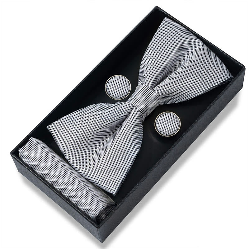 Ensemble 3 pièces pour homme : nœud papillon en tissu texturé, boutons de manchette et pochette - Style n° 36 - image 70