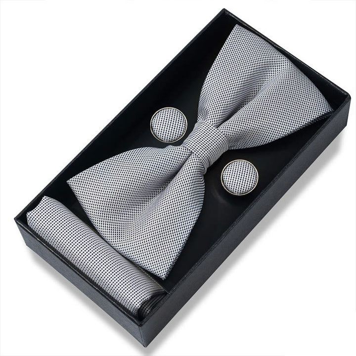 Ensemble 3 pièces pour homme : nœud papillon en tissu texturé, boutons de manchette et pochette - Style n° 36 - image 70