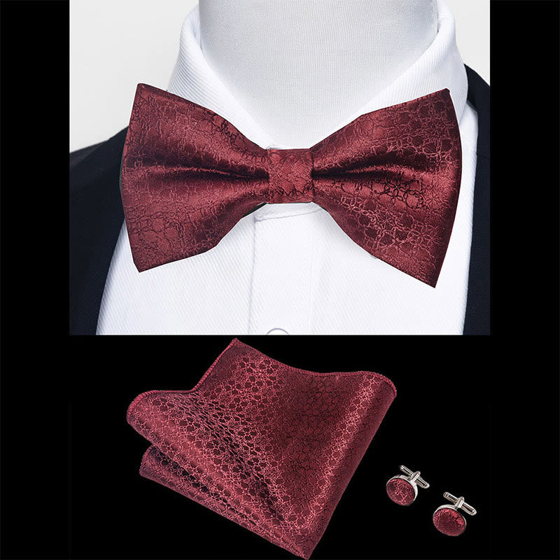 Ensemble 3 pièces pour homme : nœud papillon en tissu texturé, boutons de manchette et pochette - image 41