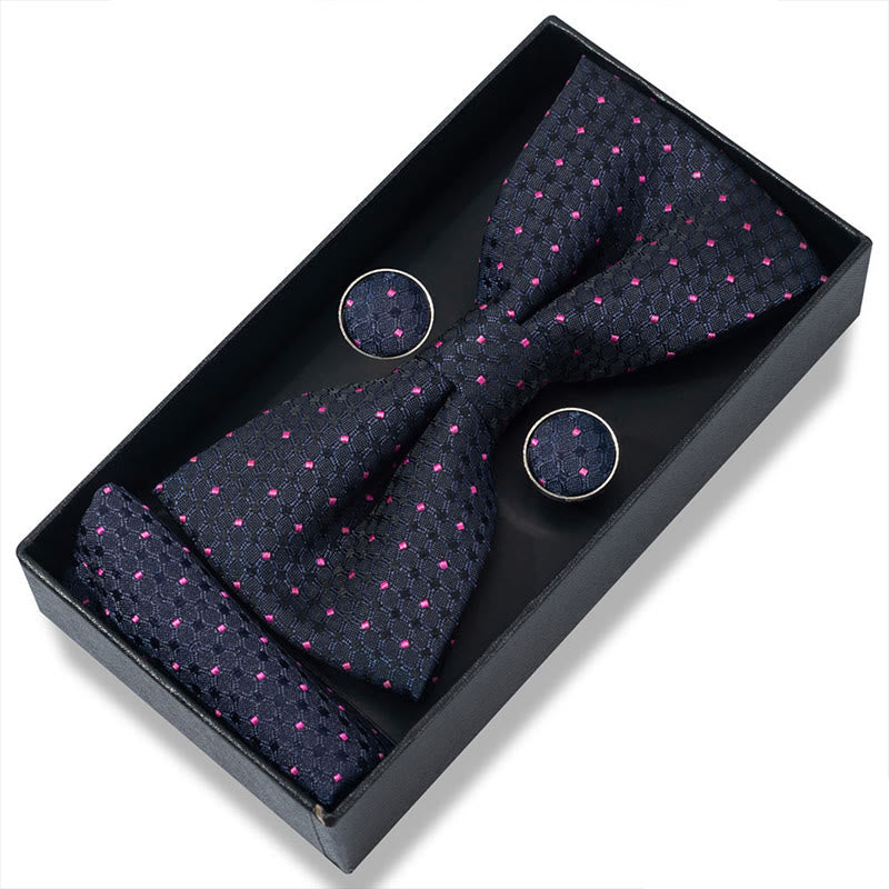 Ensemble 3 pièces pour homme : nœud papillon en tissu texturé, boutons de manchette et pochette - Style n° 10 - image 18