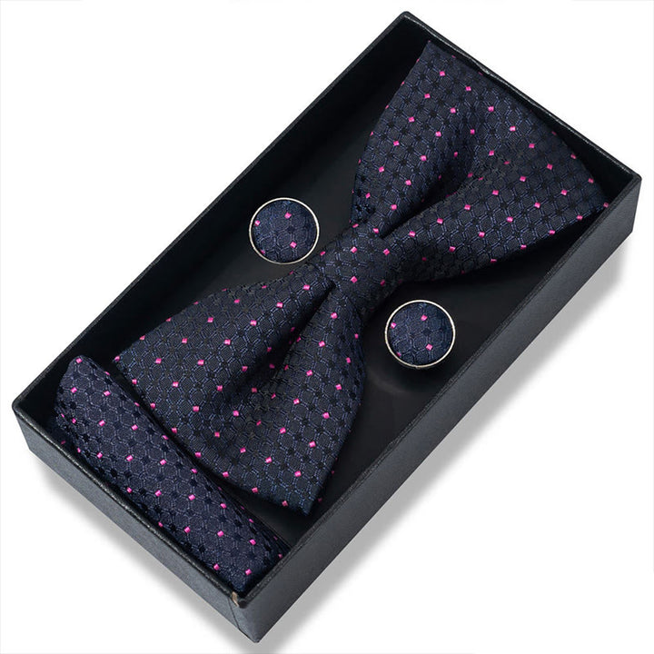 Ensemble 3 pièces pour homme : nœud papillon en tissu texturé, boutons de manchette et pochette - Style n° 10 - image 18