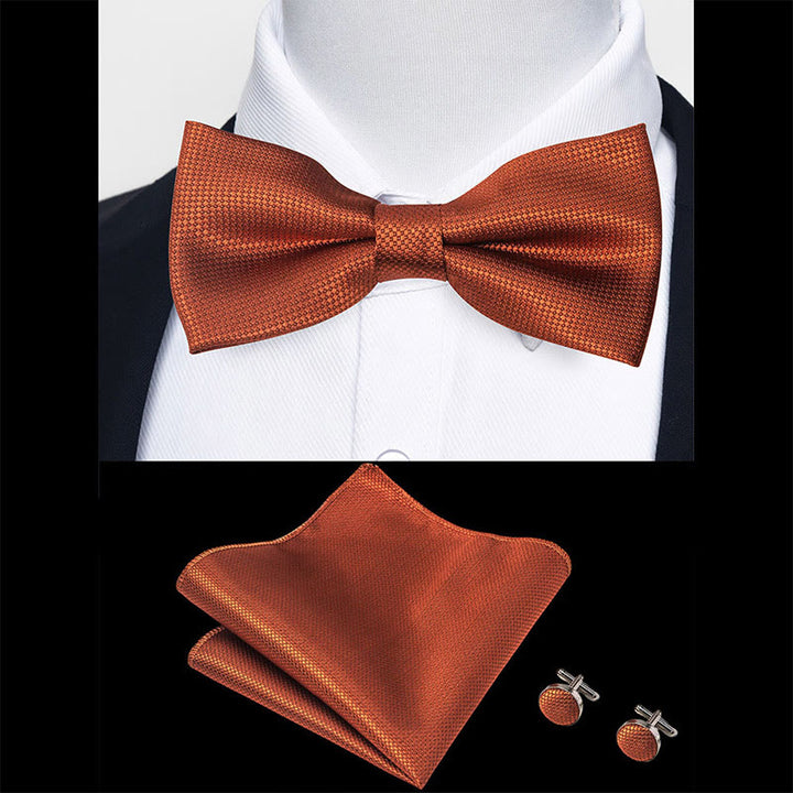 Ensemble 3 pièces pour homme : nœud papillon en tissu texturé, boutons de manchette et pochette - image 59