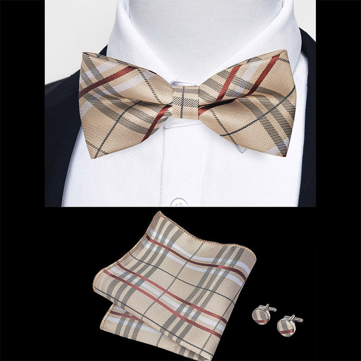 Ensemble 3 pièces pour homme : nœud papillon en tissu texturé, boutons de manchette et pochette - image 53